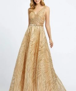 Mac Duggal Prom - 20114M Sleeveless V Neck Glitter A-Line Prom Gown Formal Gowns