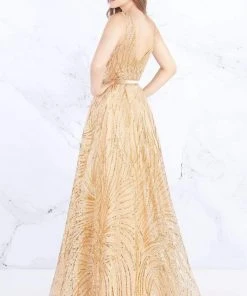 Mac Duggal Prom - 20114M Sleeveless V Neck Glitter A-Line Prom Gown Formal Gowns