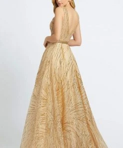 Mac Duggal Prom - 20114M Sleeveless V Neck Glitter A-Line Prom Gown Formal Gowns