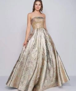 Mac Duggal Prom - 2099M Embossed Metallic Brocade Strapless Ballgown