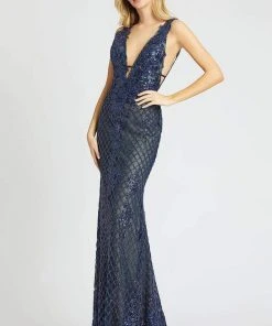 Mac Duggal Prom - 26258M Plunging Back Lattice Mermaid Gown Formal Gowns