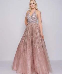 Formal Gowns Mac Duggal Prom - 30587M Beaded Plunging Halter Ballgown