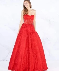 Formal Gowns Mac Duggal Prom - 30605M Strapless Illusion Corset Lace Ballgown