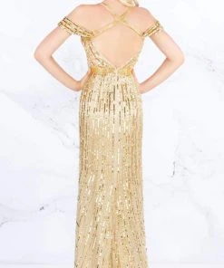 Mac Duggal Prom - 4901M Sequined Cold Shoulder Plunging Gown