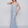 Formal Gowns Mac Duggal Prom - 50537M Beaded Fringed Plunging V-Neck Evening Dress