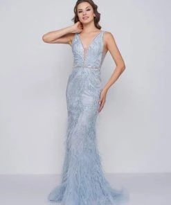Formal Gowns Mac Duggal Prom - 50537M Beaded Fringed Plunging V-Neck Evening Dress