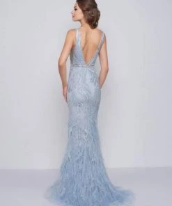 Formal Gowns Mac Duggal Prom - 50537M Beaded Fringed Plunging V-Neck Evening Dress