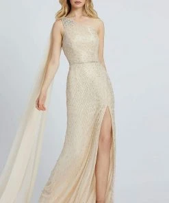 Mac Duggal Prom - 5094M One Shoulder Beaded Dress With Slit