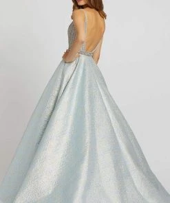 Formal Gowns Mac Duggal Prom - 66701M Plunging Jewel-Strewn Metallic Ballgown