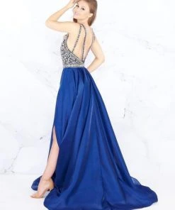 Mac Duggal Prom - 66762M Strappy Beaded Plunging Gown With Slit