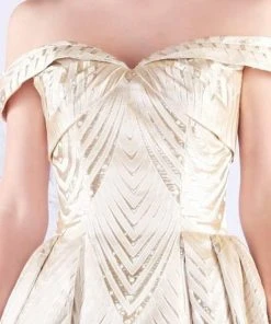 Formal Gowns Mac Duggal Prom - 66894M Off Shoulder Geometric Motif Lace Ballgown