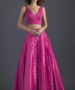 Formal Gowns Madison James - 18-613 Two Piece Glitter Printed A Line Gown