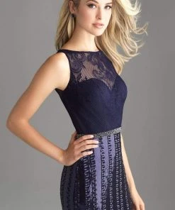 Formal Gowns Madison James - 18-615 Illusion Bodice Sequined Sheath Gown