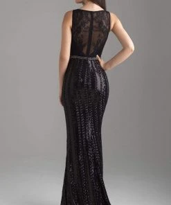 Formal Gowns Madison James - 18-615 Illusion Bodice Sequined Sheath Gown
