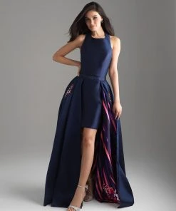 Madison James - 18-620 Halter Neck Mikado High Low Gown Formal Gowns