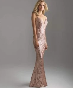 Madison James - 18-624 Deep V-neckline Sequined Sheath Gown