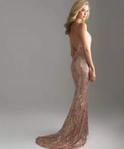 Madison James - 18-624 Deep V-neckline Sequined Sheath Gown