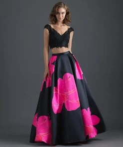 Madison James - 18-630 Two Piece Lace Floral Evening Gown Formal Gowns