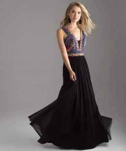 Formal Gowns Madison James - 18-633 Beaded Deep V-neck Chiffon A-line Gown
