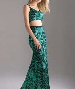 Formal Gowns Madison James - 18-636 Two Piece Crop Top Sequined Dress