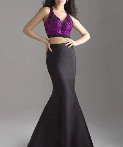 Madison James - 18-637 Two Piece Crop Top Mikado Mermaid Gown