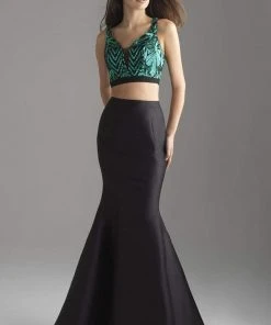 Madison James - 18-637 Two Piece Crop Top Mikado Mermaid Gown