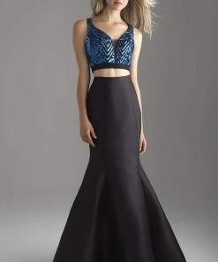 Madison James - 18-637 Two Piece Crop Top Mikado Mermaid Gown