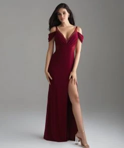 Madison James - 18-656 Beaded Cold Shoulder Slit Dress 7 Madison James - 18-656 Beaded Cold Shoulder Slit Dress