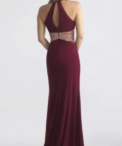 Madison James - 18-661 Fitted Halter Neck Keyhole Cutout Evening Dress - 1 Pc Wine In Size 00 Available