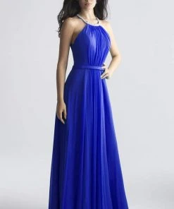 Formal Gowns Madison James - 18-724 Halter Style Drape Chiffon A Line Dress