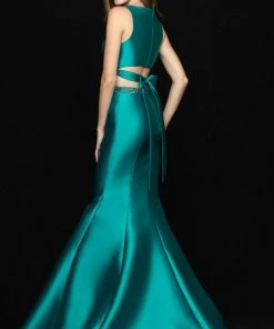 Formal Gowns Madison James - 18-731 Two-Piece Bow Accented Mikado Mermaid Gown