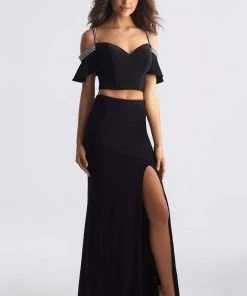 Madison James - 18-745 Crystal-Adorned Off-Shoulder Sheath Gown