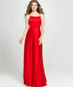 Formal Gowns Madison James - 19-115 Crisscross Designed Backless Satin Gown