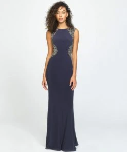 Madison James - 19-116 Beaded Jewel Evening Dress With Slit