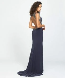 Madison James - 19-116 Beaded Jewel Evening Dress With Slit