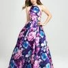 Madison James - 19-127 Floral Printed Halter Mikado A-line Dress Formal Gowns 1 Madison James - 19-127 Floral Printed Halter Mikado A-line Dress Formal Gowns