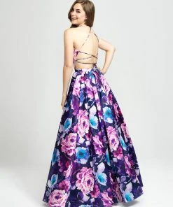 Madison James - 19-127 Floral Printed Halter Mikado A-line Dress Formal Gowns 7 Madison James - 19-127 Floral Printed Halter Mikado A-line Dress Formal Gowns