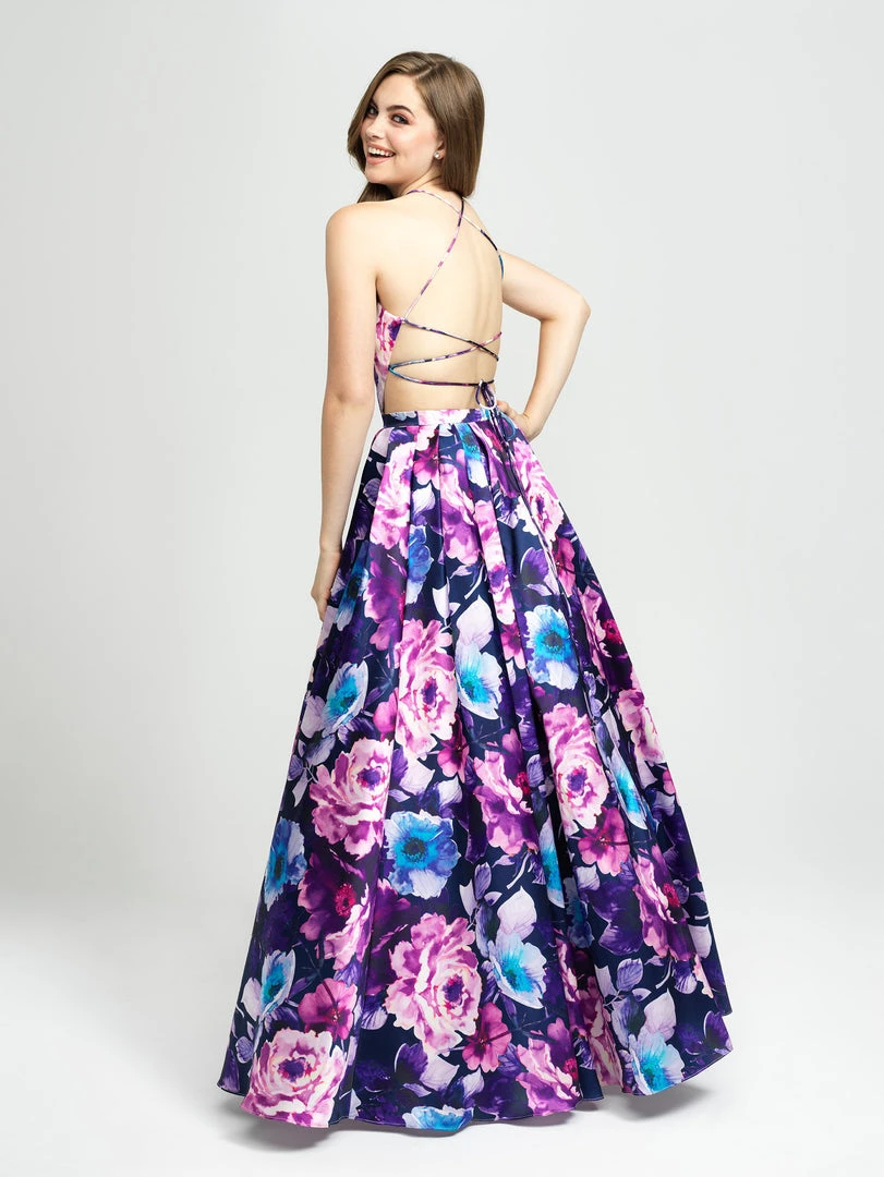 Madison James - 19-127 Floral Printed Halter Mikado A-line Dress Formal Gowns 4 Madison James - 19-127 Floral Printed Halter Mikado A-line Dress Formal Gowns