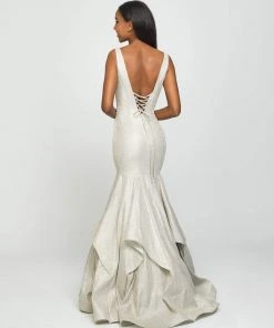 Formal Gowns Madison James - 19-132 Sparkle Net Deep V-neck Mermaid Dress 6 Formal Gowns Madison James - 19-132 Sparkle Net Deep V-neck Mermaid Dress