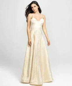 Formal Gowns Madison James - 19-134 Shimmer Taffeta Plunging V-neck A-line Dress