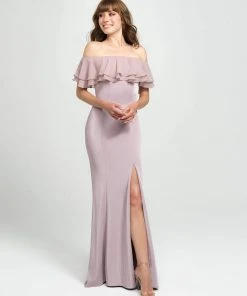 Madison James - 19-137 Ruffled Off-Shoulder Gown With Slit Formal Gowns 11 Madison James - 19-137 Ruffled Off-Shoulder Gown With Slit Formal Gowns