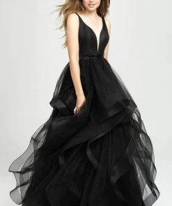 Formal Gowns Madison James - 19-138 Plunging V-Neck Ruffled Ballgown