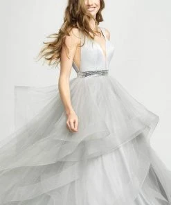 Formal Gowns Madison James - 19-138 Plunging V-Neck Ruffled Ballgown