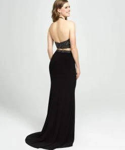 Formal Gowns Madison James - 19-143 Two Piece Halter Open Back Gown