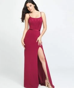 Madison James - 19-147 Boning Fitted Gown With Slit Formal Gowns 8 Madison James - 19-147 Boning Fitted Gown With Slit Formal Gowns