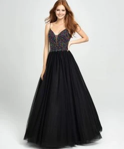 Formal Gowns Madison James - 19-149 Beaded Deep V-neck Tulle Ballgown
