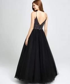 Formal Gowns Madison James - 19-149 Beaded Deep V-neck Tulle Ballgown