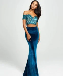 Madison James - 19-157 Embroidered Off Shoulder Velvet Gown Formal Gowns