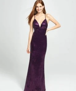 Madison James - 19-158 Plunging V-Neck Sheath Evening Gown
