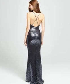 Madison James - 19-158 Plunging V-Neck Sheath Evening Gown